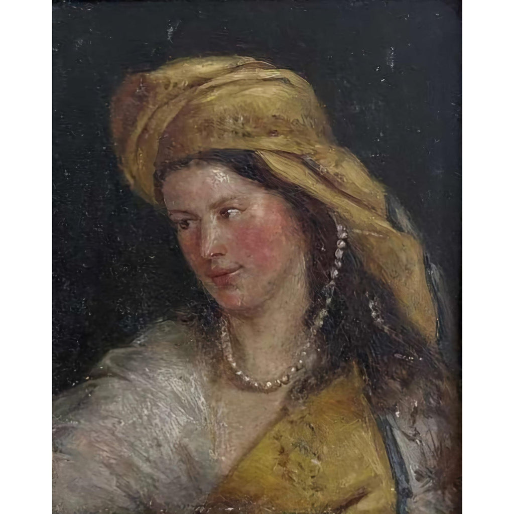 Miniature Portrait Oil on Panel – Tronie Inspired by Vermeer