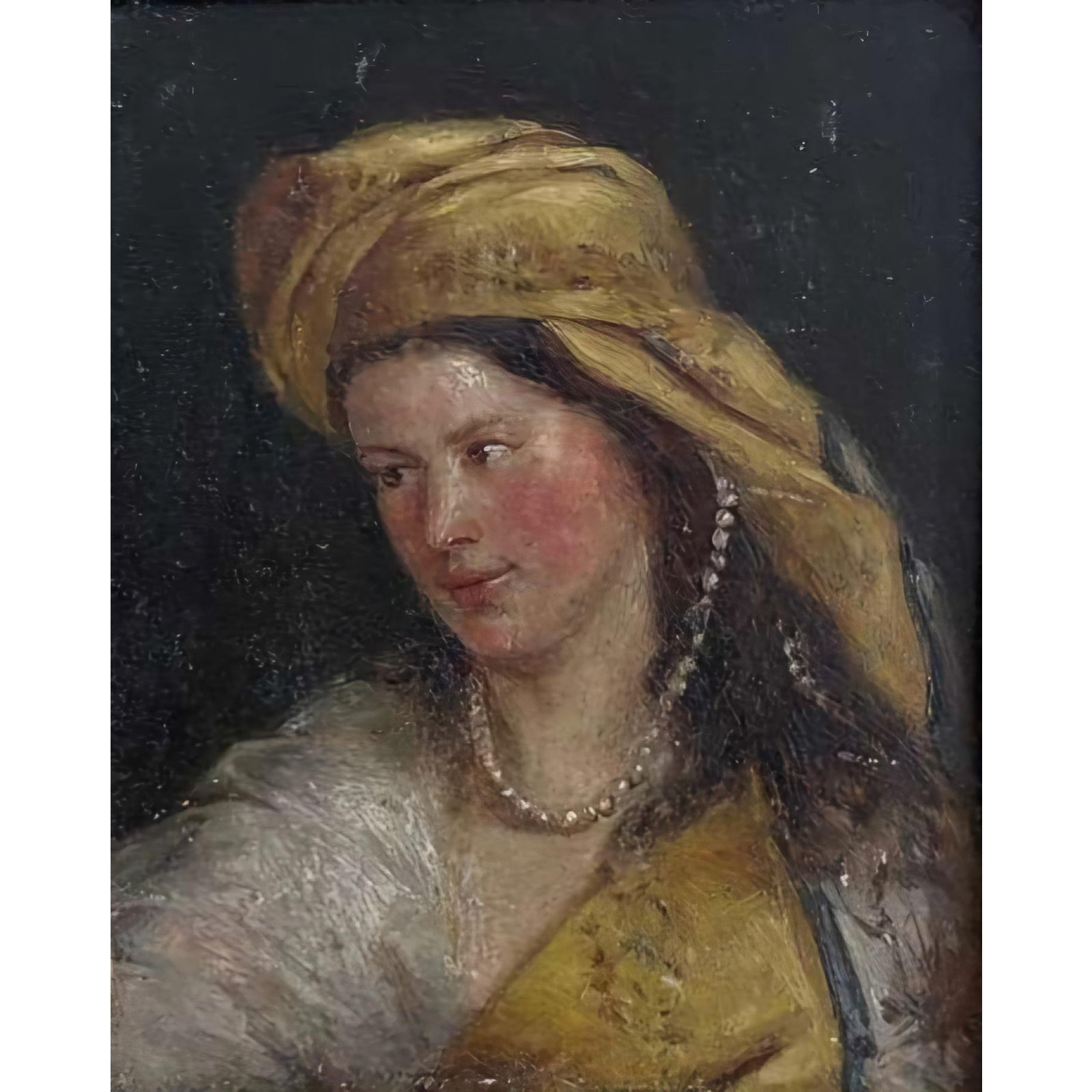 Miniature Portrait Oil on Panel – Tronie Inspired by Vermeer