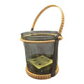 Dark Glass Ice Bucket With Brass Frame, 3-Piece Set, Unused, 1950s