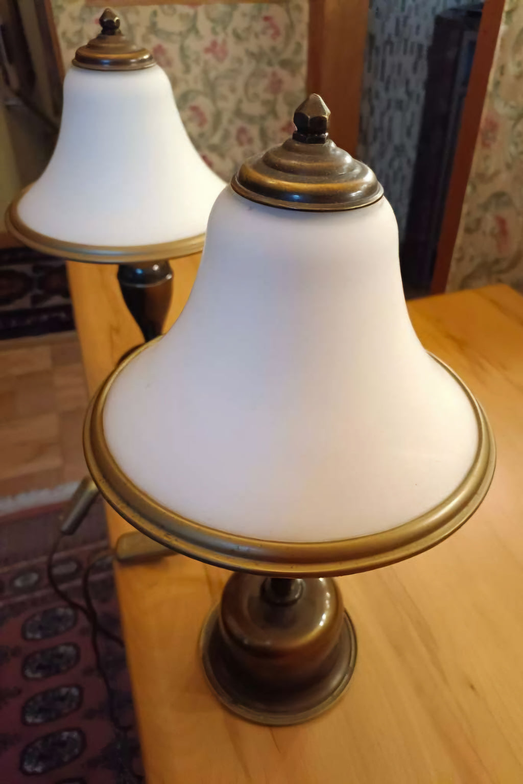 Romantic Pair of Brass & Glass Table Lamps