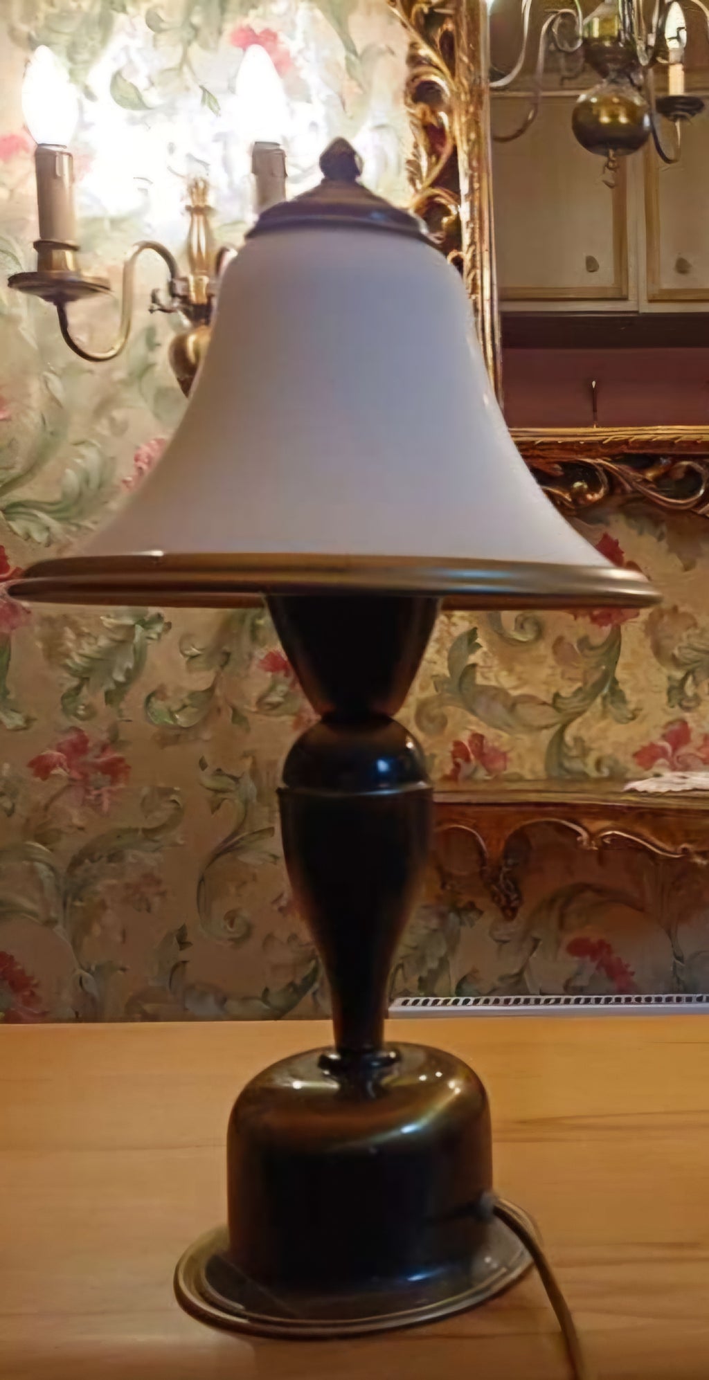 Romantic Pair of Brass & Glass Table Lamps