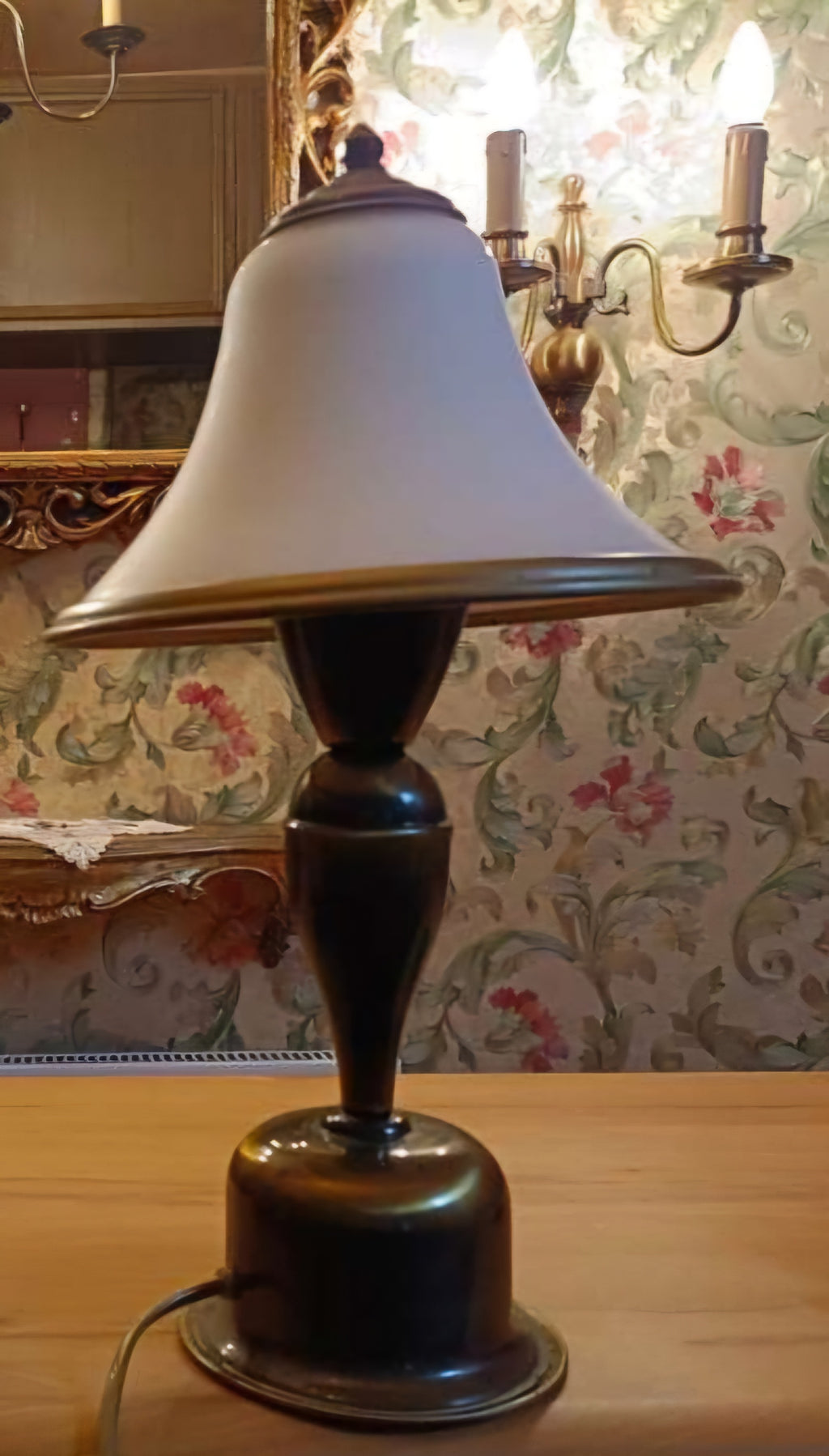 Romantic Pair of Brass & Glass Table Lamps