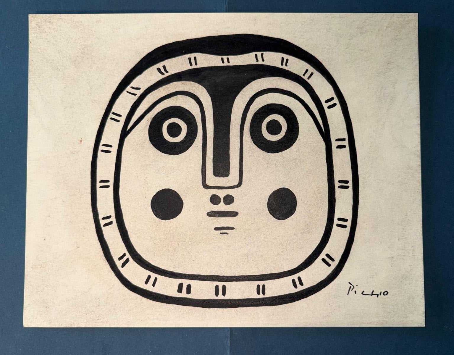 Bold Modernist Mask by Pablo Picasso on Paper, Hand Signed, 1960s