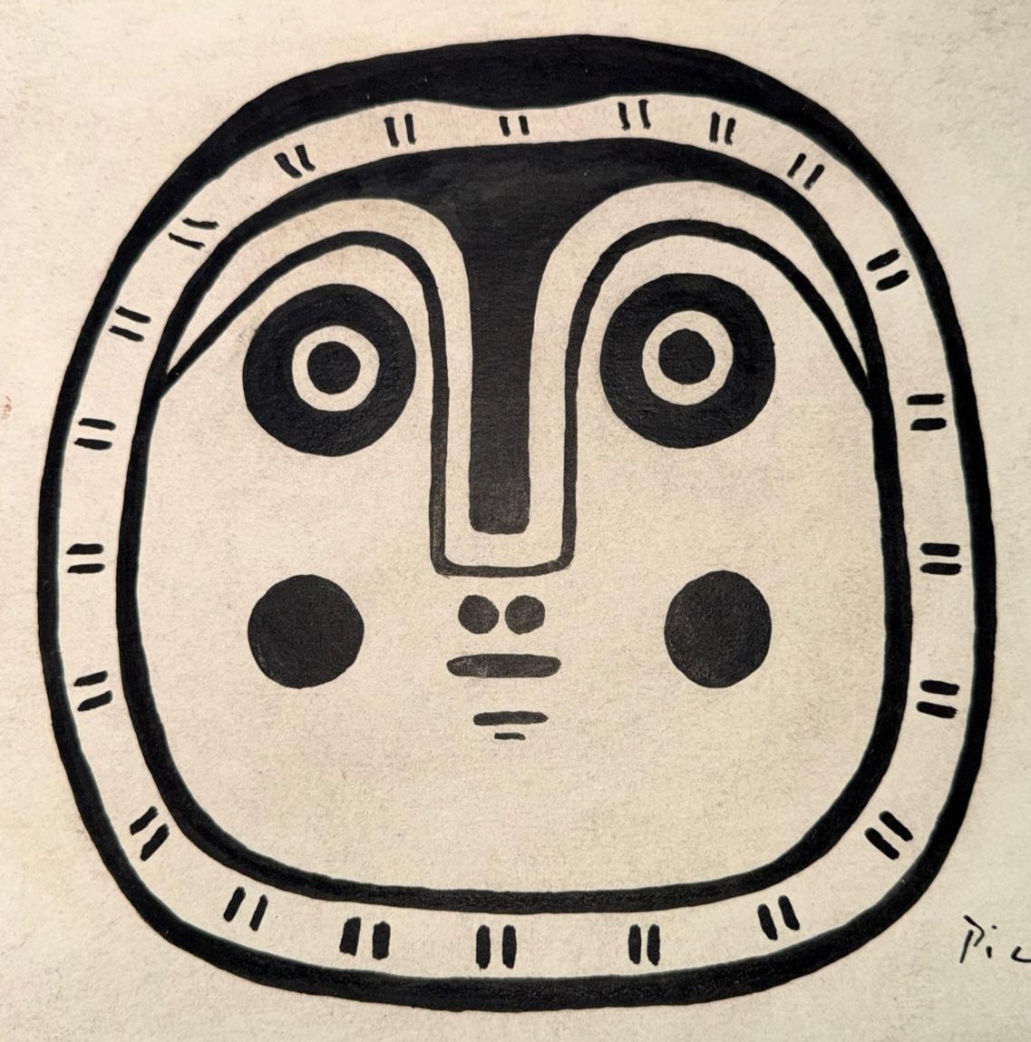 Bold Modernist Mask by Pablo Picasso on Paper, Hand Signed, 1960s