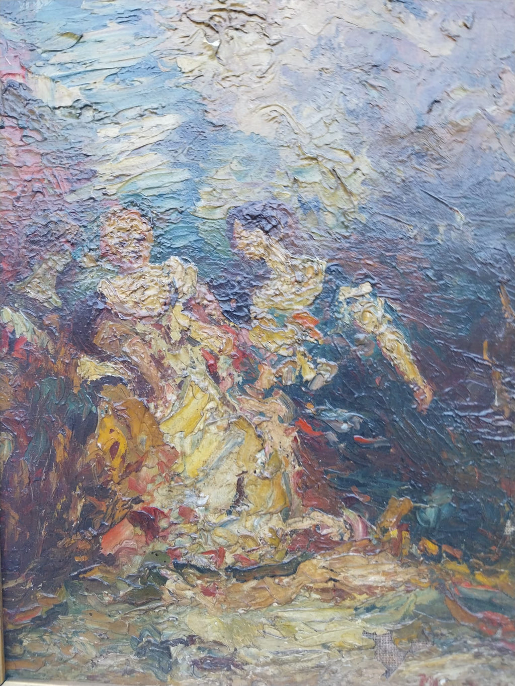 Signed Oil on Canvas "Three Elegant Ladies in a Park"+ Expert Certificate, Adolphe Monticelli, 19th Century