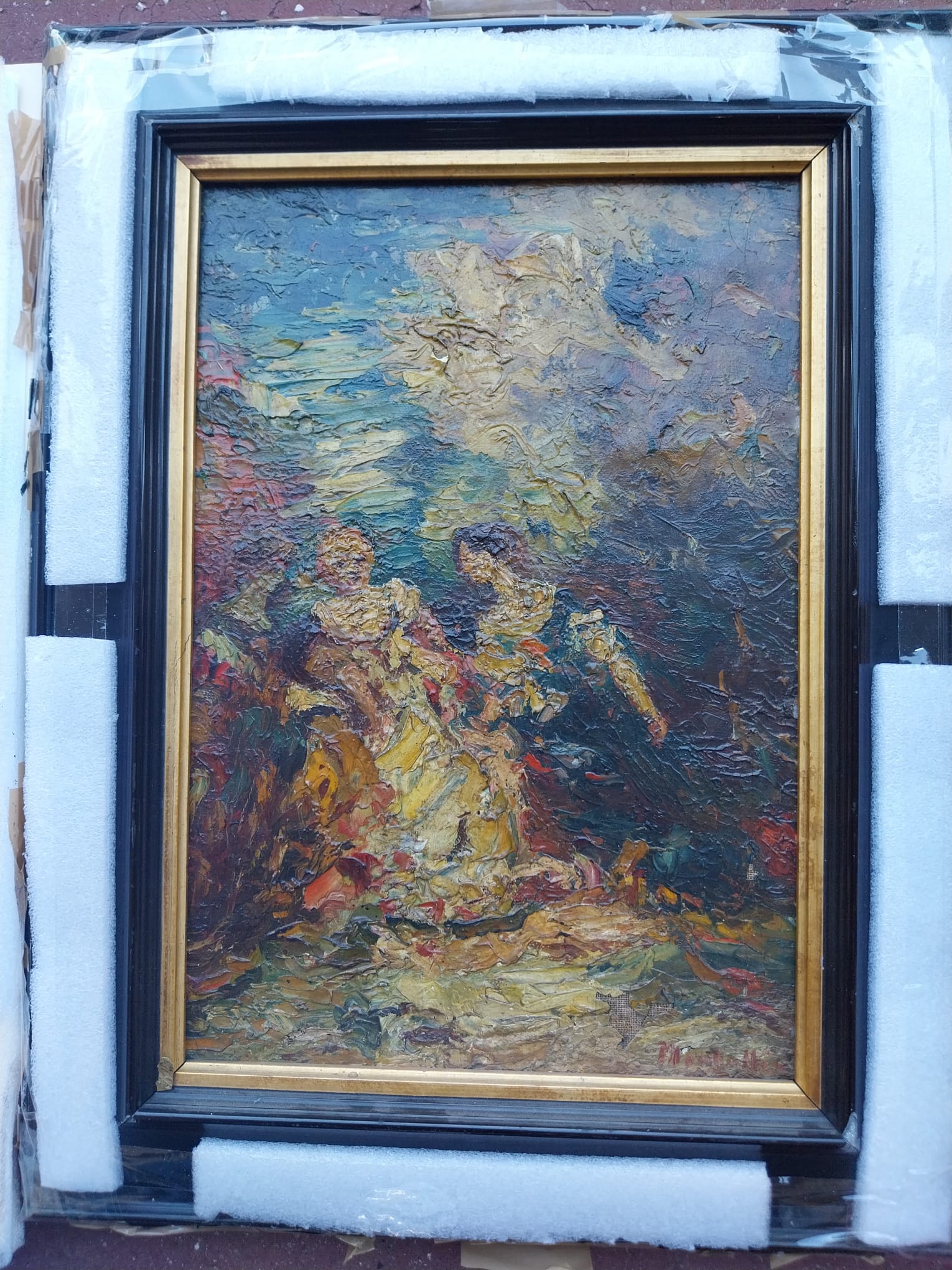 Signed Oil on Canvas "Three Elegant Ladies in a Park"+ Expert Certificate, Adolphe Monticelli, 19th Century