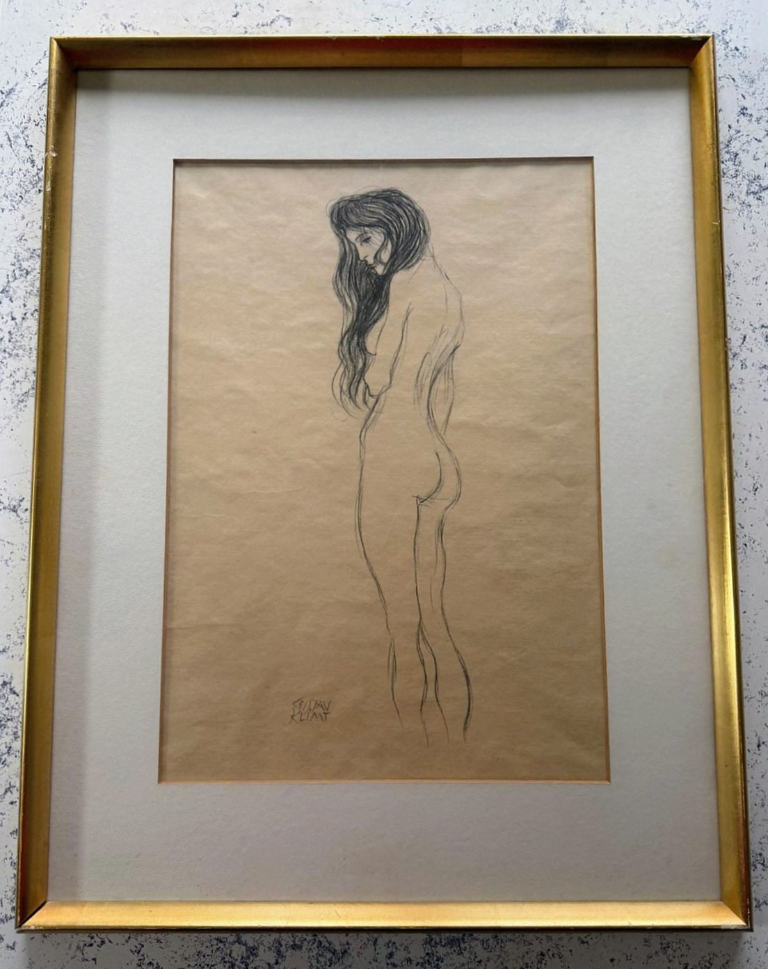 Standing Female Nude by Gustav Klimt, Penicil on Paper, Hand Signed, 1910s