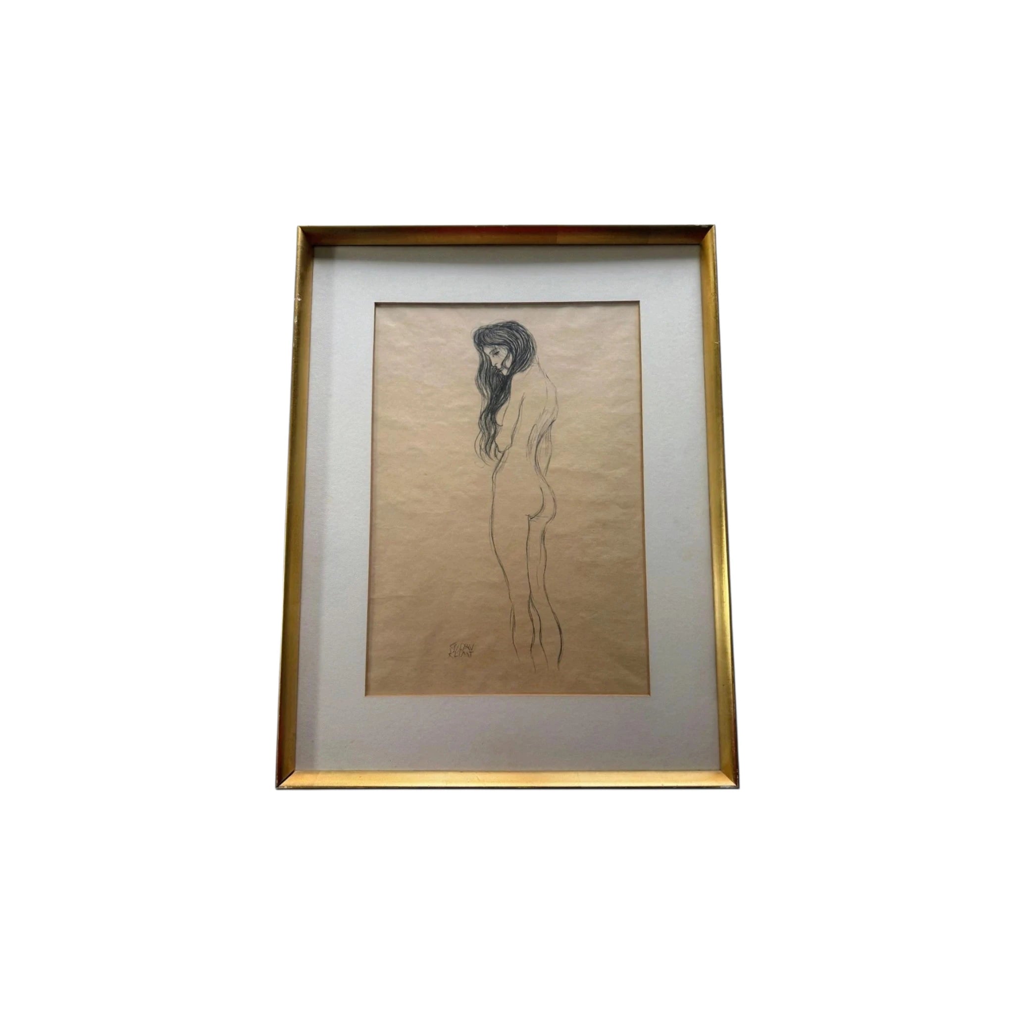 Standing Female Nude by Gustav Klimt, Penicil on Paper, Hand Signed, 1910s