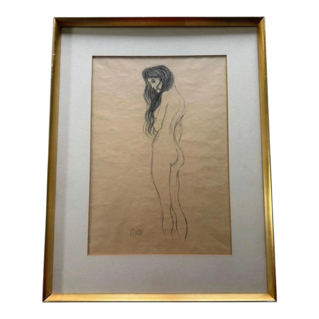 Standing Female Nude by Gustav Klimt, Penicil on Paper, Hand Signed, 1910s
