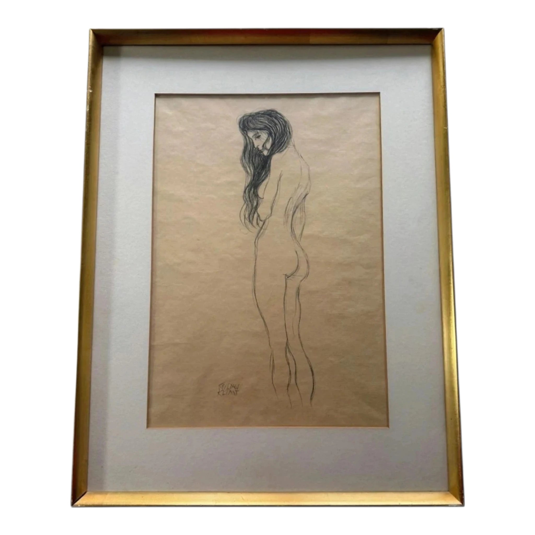 Standing Female Nude by Gustav Klimt, Penicil on Paper, Hand Signed, 1910s