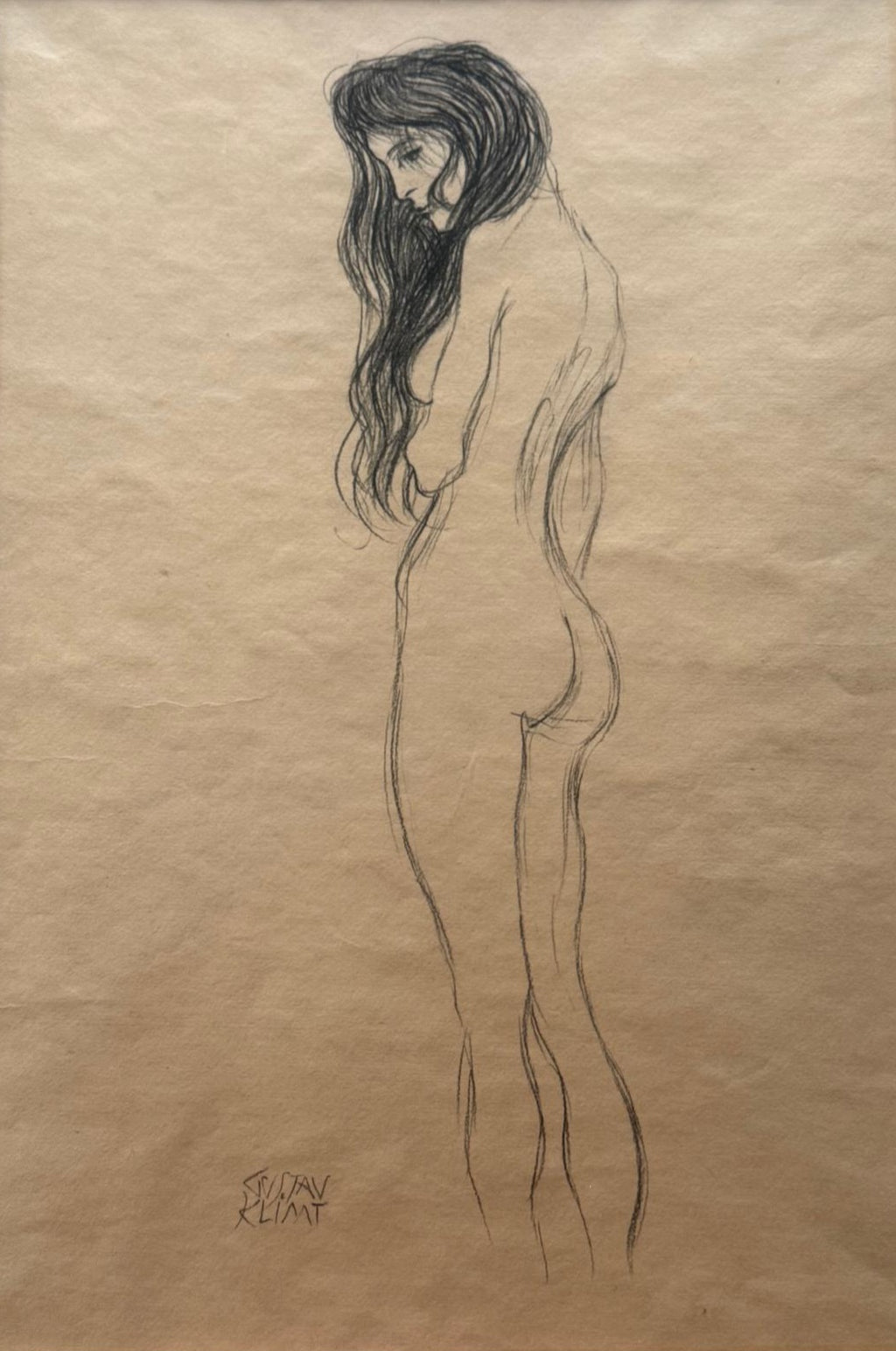 Standing Female Nude by Gustav Klimt, Penicil on Paper, Hand Signed, 1910s