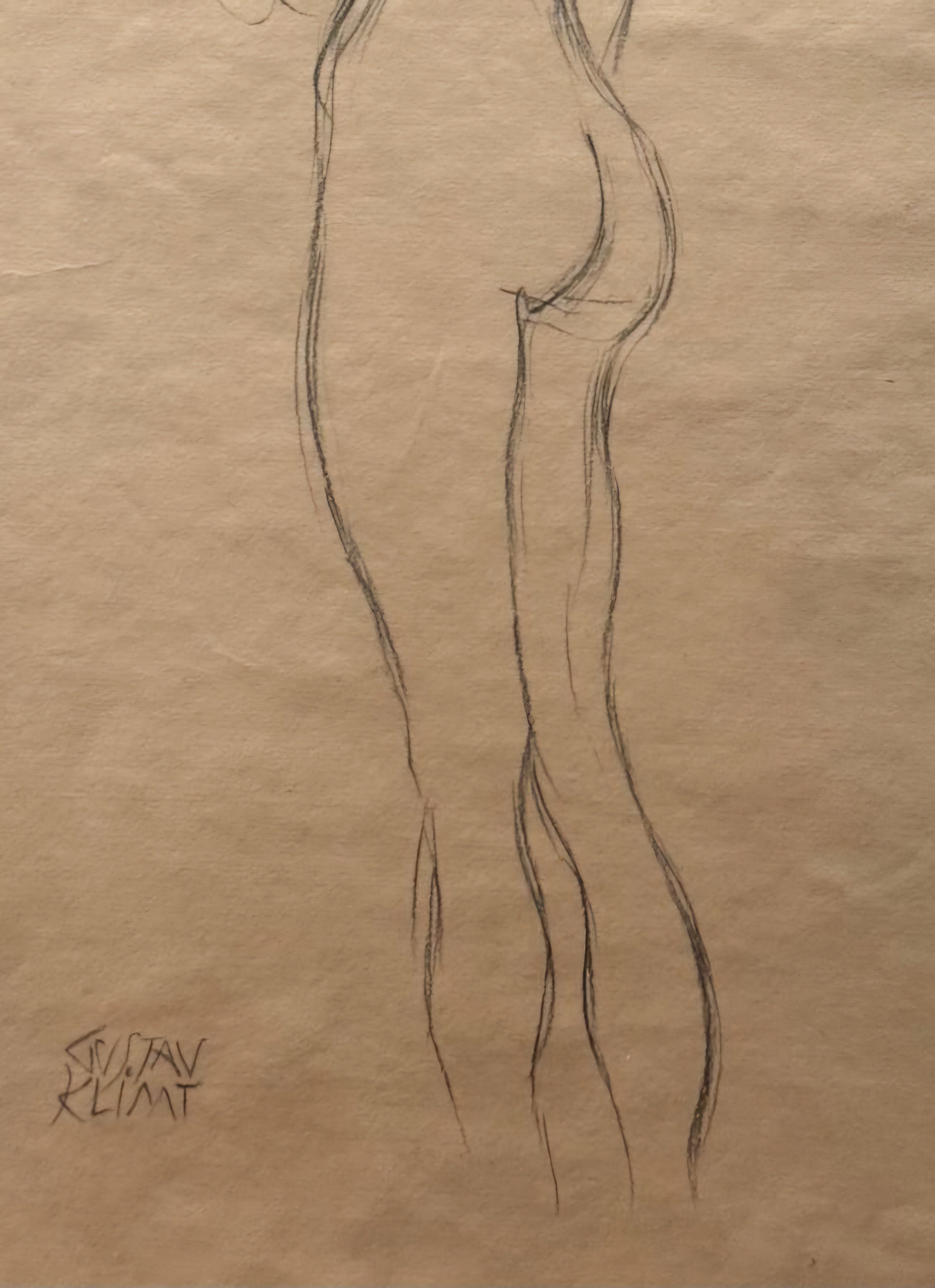 Standing Female Nude by Gustav Klimt, Penicil on Paper, Hand Signed, 1910s