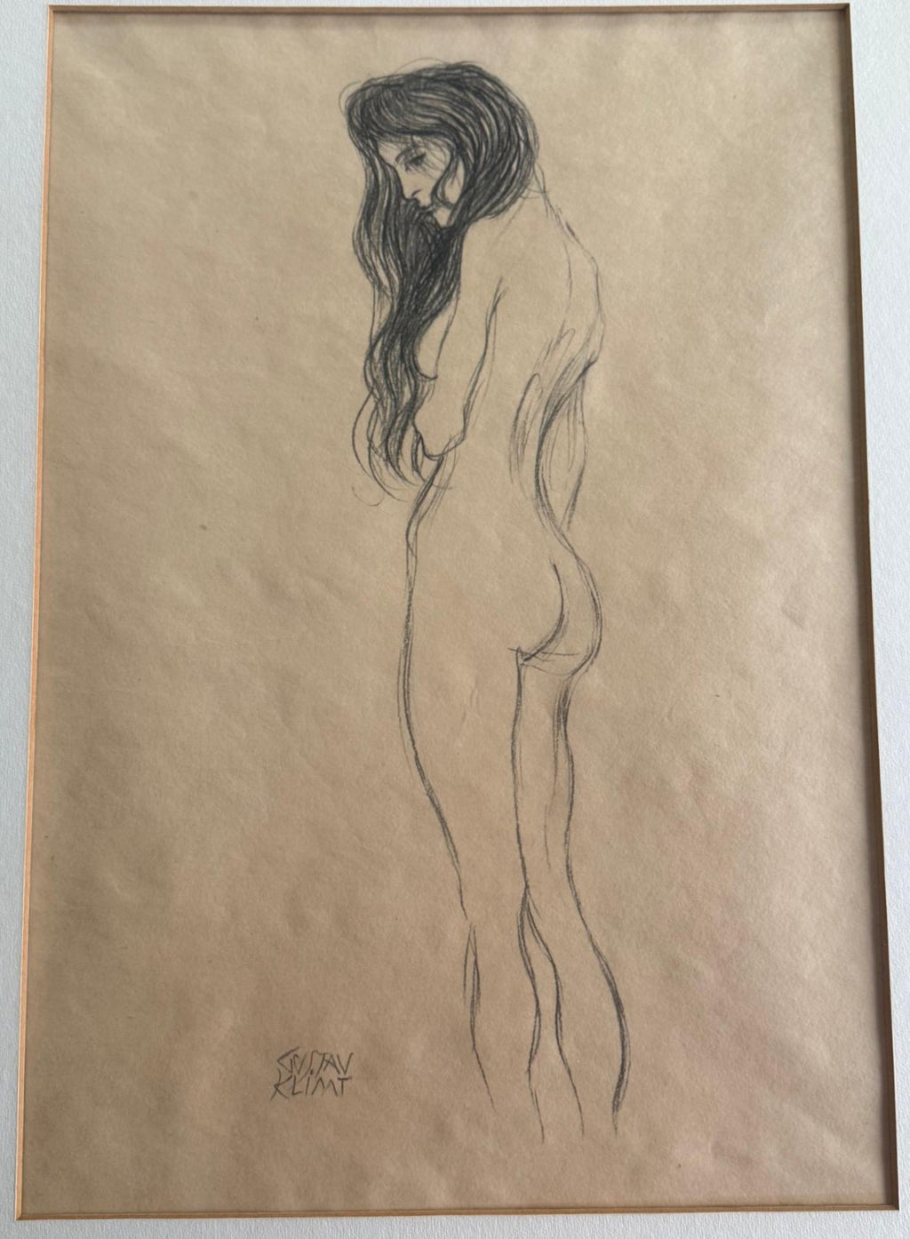 Standing Female Nude by Gustav Klimt, Penicil on Paper, Hand Signed, 1910s