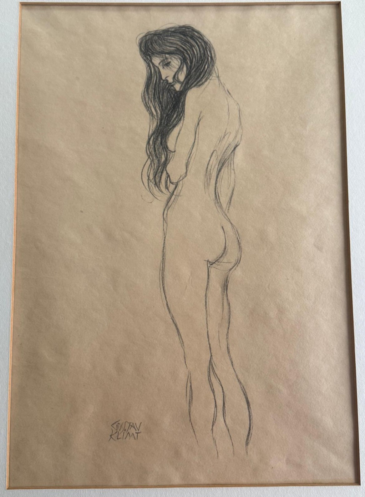 Standing Female Nude by Gustav Klimt, Penicil on Paper, Hand Signed, 1910s
