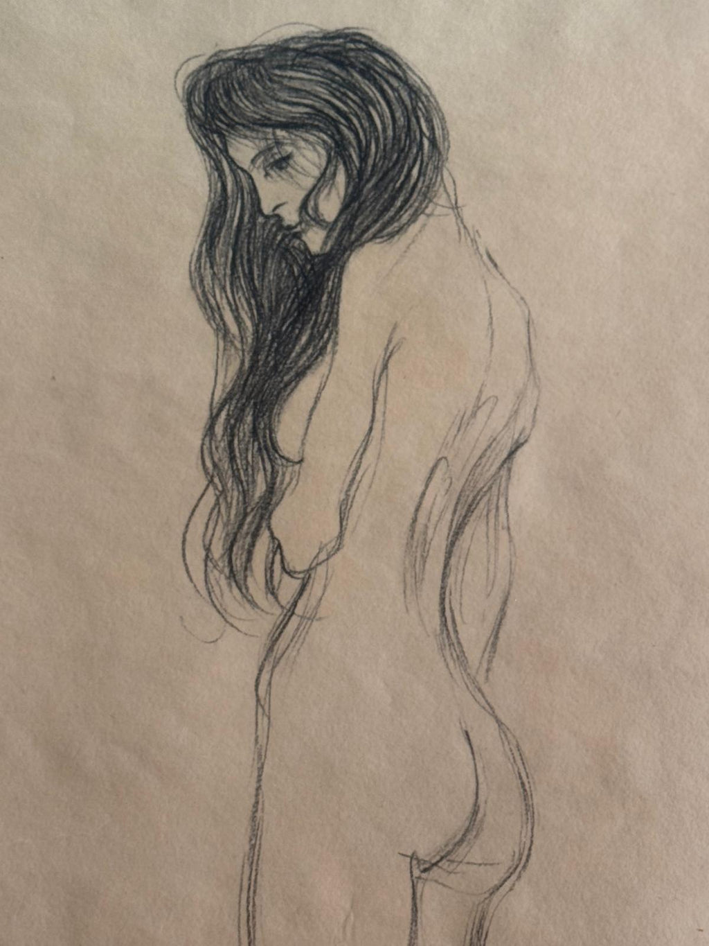 Standing Female Nude by Gustav Klimt, Penicil on Paper, Hand Signed, 1910s