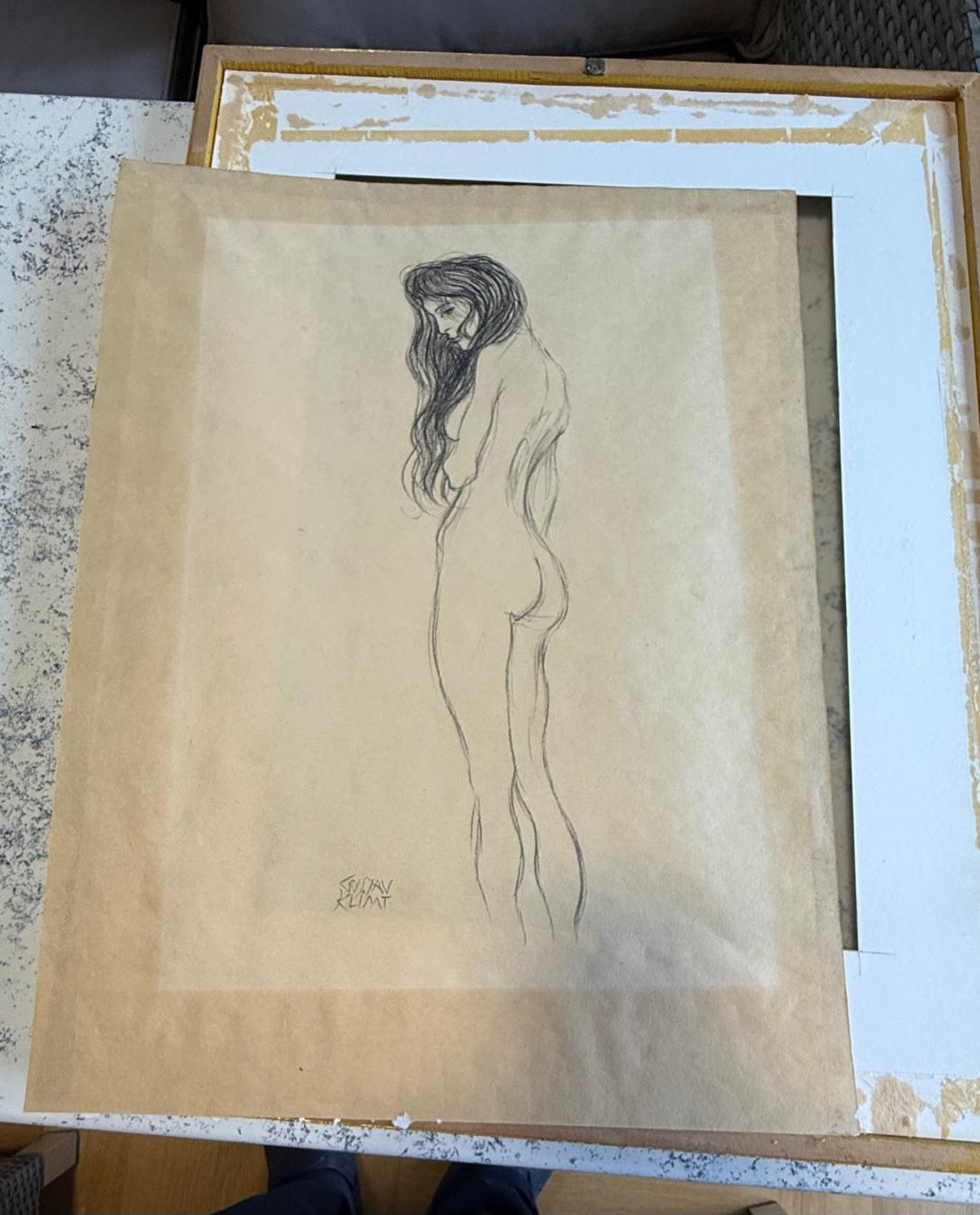 Standing Female Nude by Gustav Klimt, Penicil on Paper, Hand Signed, 1910s