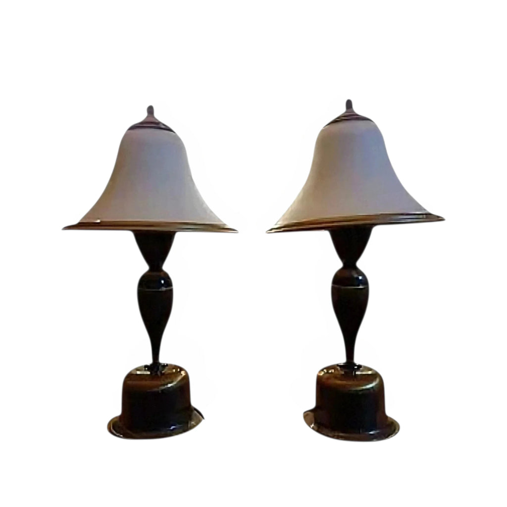 Romantic Pair of Brass & Glass Table Lamps