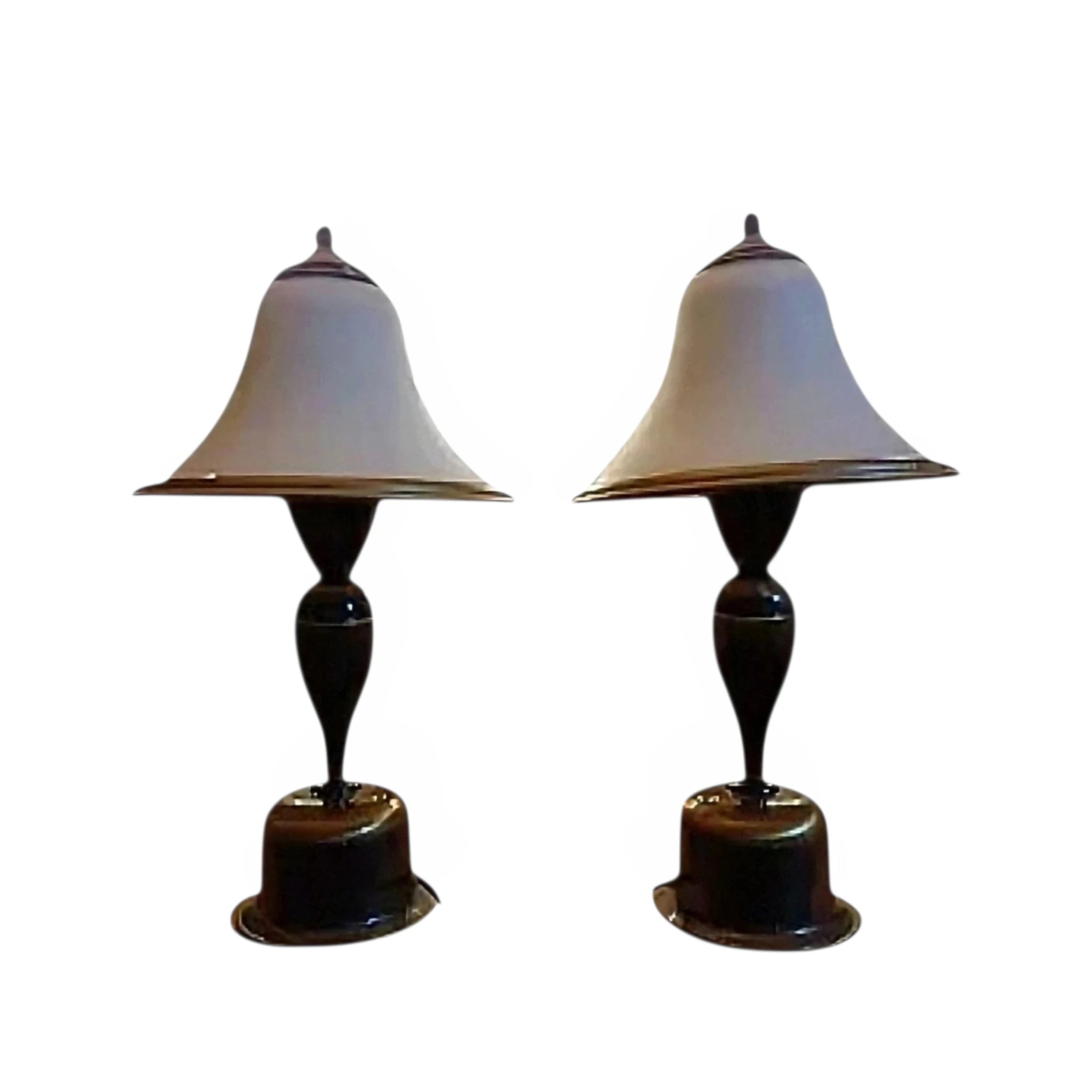 Romantic Pair of Brass & Glass Table Lamps