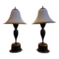 Romantic Pair of Brass & Glass Table Lamps