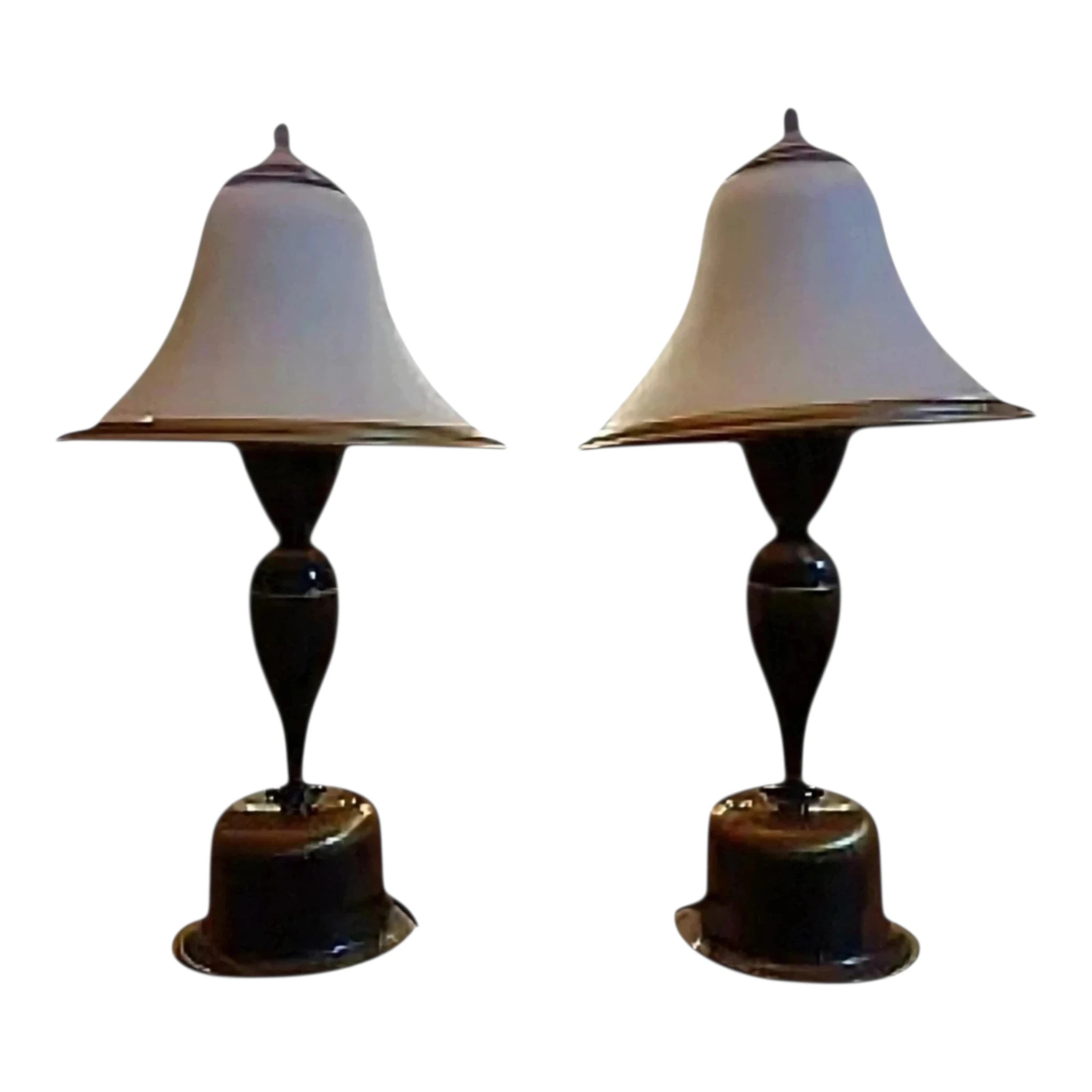 Romantic Pair of Brass & Glass Table Lamps