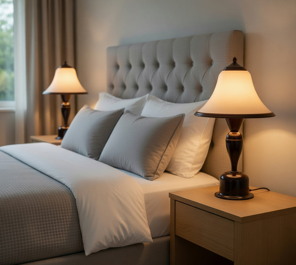 Romantic Pair of Brass & Glass Table Lamps