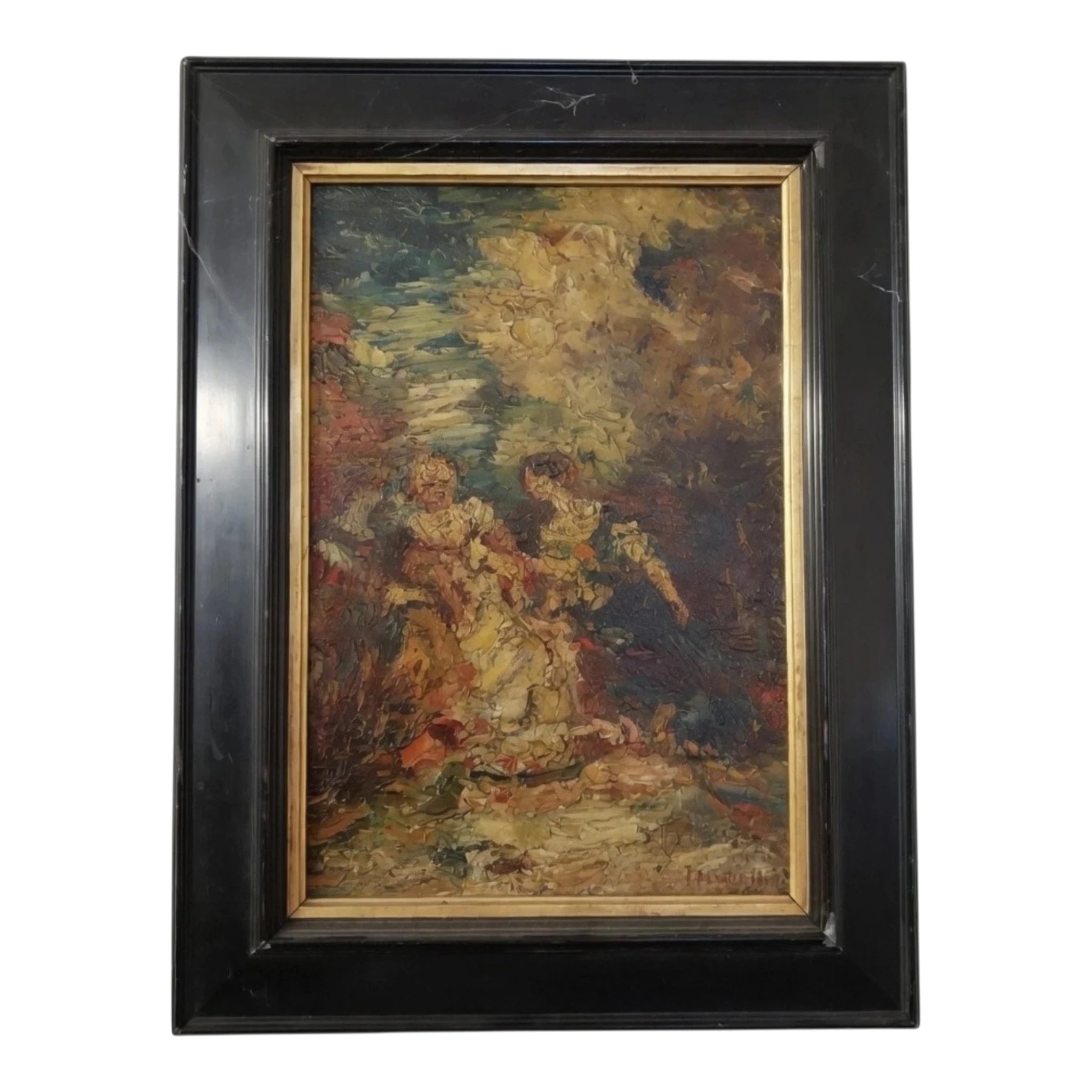 Signed Oil on Canvas "Three Elegant Ladies in a Park"+ Expert Certificate, Adolphe Monticelli, 19th Century