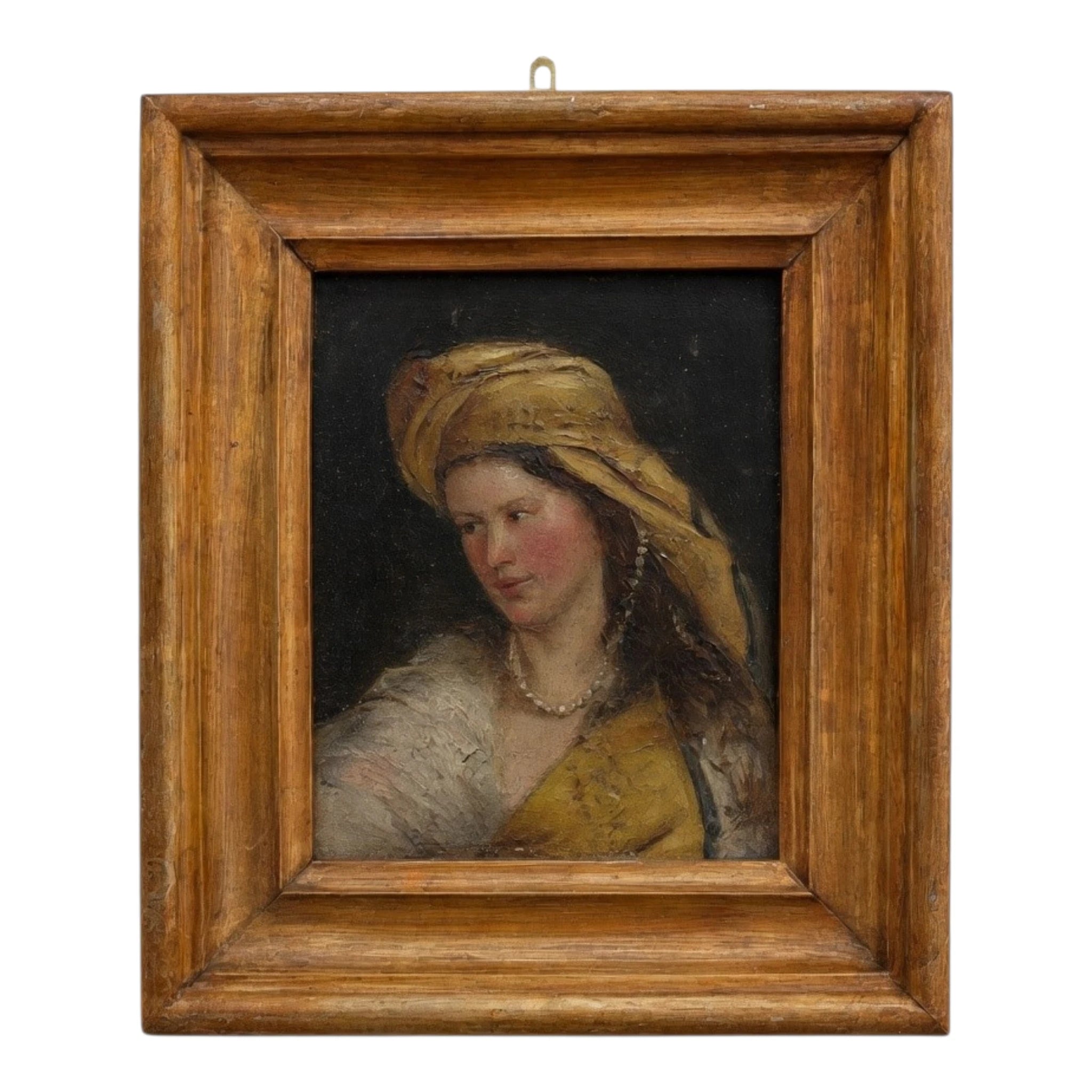 Miniature Portrait Oil on Panel – Tronie Inspired by Vermeer